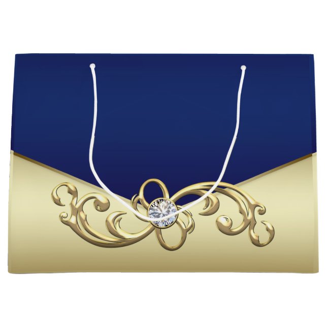 Sacola Para Presentes Grande Mulheres Elegante Royal Blue Dourado (Frente)