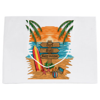 Sacola Para Presentes Grande música de surf verão feliz