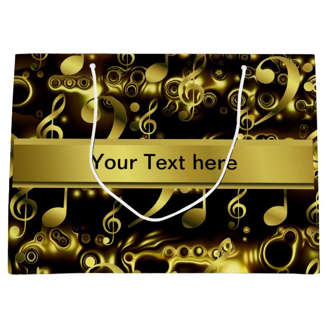 Sacola Para Presentes Grande música, nota, partituras, ouro, faixa, modelo, (Frente)