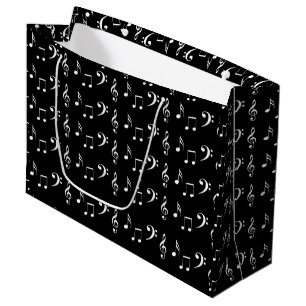 Sacola Para Presentes Grande Musical de Notas Musicais em Preto e Branco