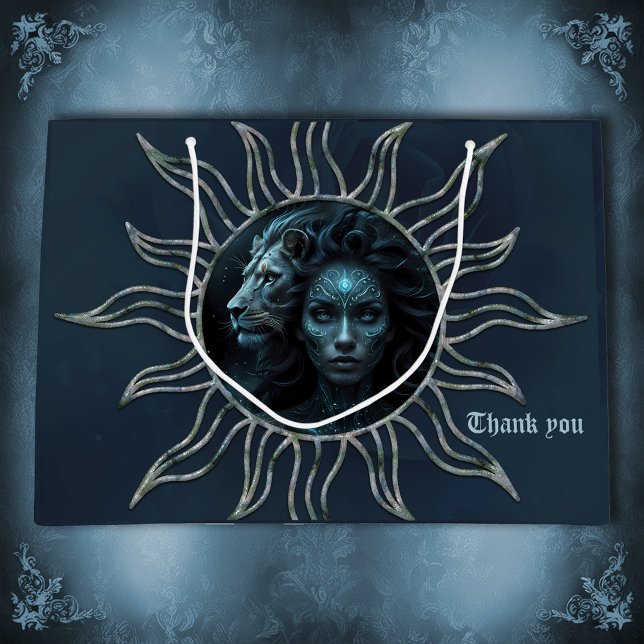 Sacola Para Presentes Grande Mystical connection,  mystical woman and the lion. (Criador carregado)