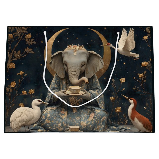 Sacola Para Presentes Grande Mystical Elephant Tea Party Sob Lua Crescente (Frente)