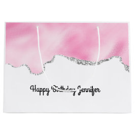 Sacola Para Presentes Grande Na moda de Borda Glitter Cintilante Rosa e Silver 