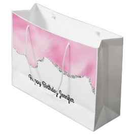 Sacola Para Presentes Grande Na moda de Borda Glitter Cintilante Rosa e Silver