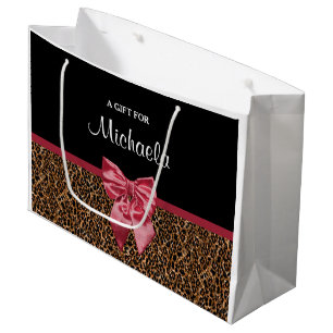 Sacola Para Presentes Grande Na moda Leopard Print Elegante Red Arco e Nome