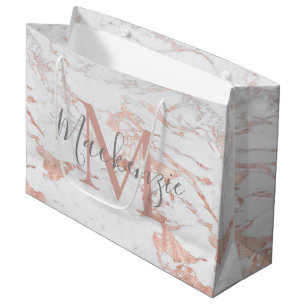 Sacola Para Presentes Grande Na moda Marble e Rosa Gold Foil Monograma