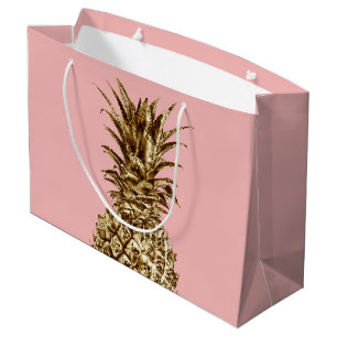 Sacola Para Presentes Grande Na moda, ouro cinzento bonito e abacaxi rosado pas