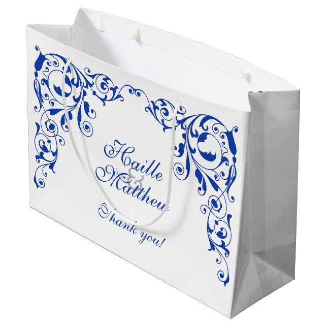 Sacola Para Presentes Grande Na moda Royal Blue Swirls (Verso inclinado)