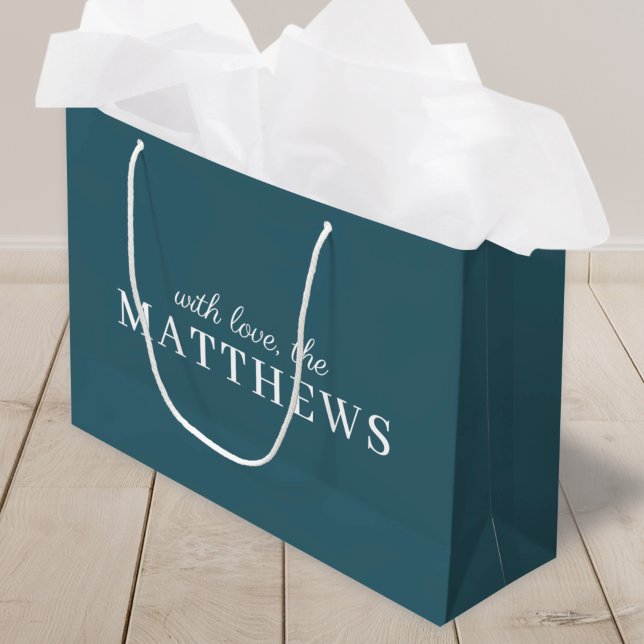 Sacola Para Presentes Grande Na moda Teal | Nome Azul Mínimo Moderno (Criador carregado)