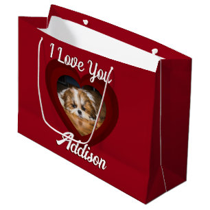 Sacola Para Presentes Grande Namorados coração cão amor Fotografia personalizad
