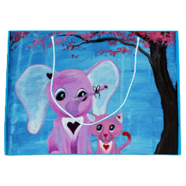 Sacola Para Presentes Grande Não Me Esqueças Arte de Elefante Fofo Gato Flor de