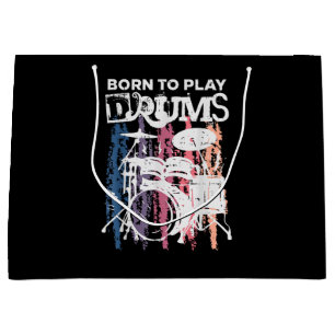 Sacola Para Presentes Grande Nascer Para Tocar Drumm Drumming Rock Music Banda