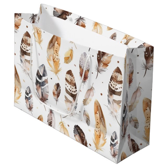 Sacola Para Presentes Grande Nascimentos de Penas Nativas Tribais Castanho Aniv (Frente inclinada)