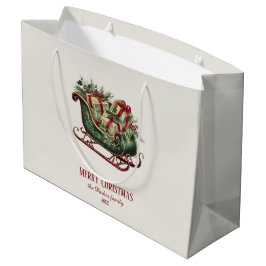 Sacola Para Presentes Grande Natais vintages com presentes e verde