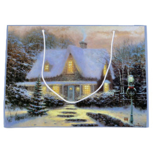 Sacola Para Presentes Grande Natais vintages paisagem de neve