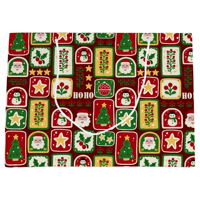 Sacola Para Presentes Grande Natal Alegre e Brilhante (Frente)