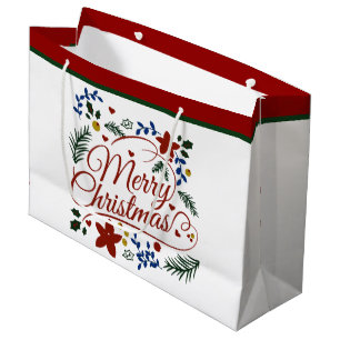 Sacola Para Presentes Grande Natal Alegre Floral