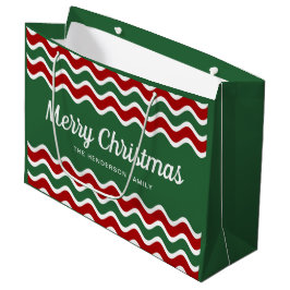Sacola Para Presentes Grande Natal Alegre Listras Modernas Verdes e Vermelhas