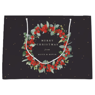 Sacola Para Presentes Grande Natal/Ano Novo de Eucalipto + Frutas Vermelhas Pre
