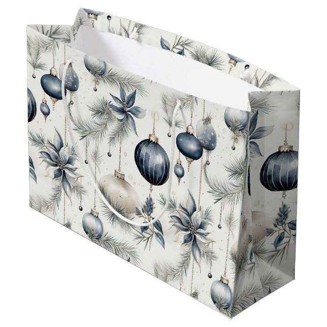 Sacola Para Presentes Grande Natal Azul e Dourado sofisticado (Verso inclinado)