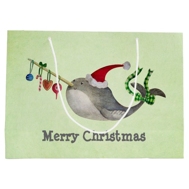 Sacola Para Presentes Grande Natal bonito Narwhal (Verso)