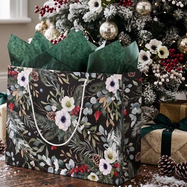 Sacola Para Presentes Grande Natal Botânico Alegre Personalizado (Joyful Botanical Christmas Personalized Large Gift Bag
by Ricaso. Stunning flower themed holiday bag)