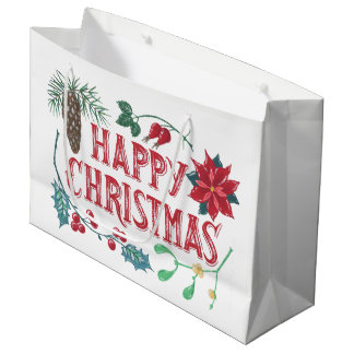 Sacola Para Presentes Grande Natal Botânico Tradicional