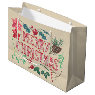 Sacola Para Presentes Grande Natal Botânico tradicional (bege)