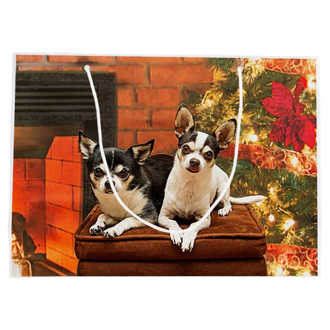 Sacola Para Presentes Grande Natal Chihuahua (Verso)