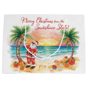Sacola Para Presentes Grande Natal churrasco Papai Noel na praia Flórida