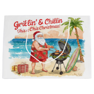 Sacola Para Presentes Grande Natal churrasco Papai Noel na Praia Florida