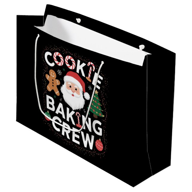 Sacola Para Presentes Grande Natal Cookie Baking Crew Family Natal (Frente inclinada)