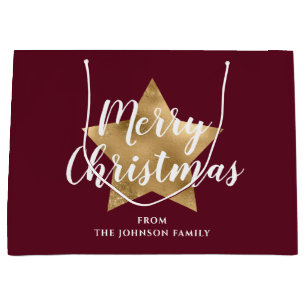 Sacola Para Presentes Grande Natal da Estrela Dourada Vermelha Elegante Burgund