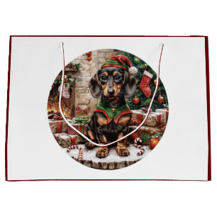 Sacola Para Presentes Grande Natal Dachshund Dogs Elf