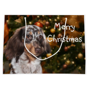 Sacola Para Presentes Grande Natal Dappled do Dachshund