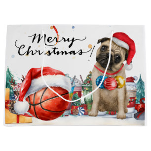 Sacola Para Presentes Grande Natal de basquete temido com Cachorro para Jogador