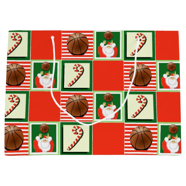 Sacola Para Presentes Grande Natal de Basquetebol (Frente)