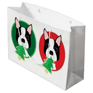 Sacola Para Presentes Grande Natal de Boston Terrier