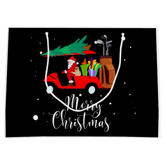 Sacola Para Presentes Grande Natal de Golf Papai Noel andando no carrinho de go (Frente)