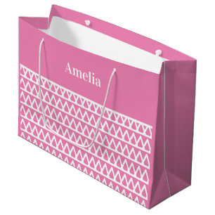 Sacola Para Presentes Grande Natal de padrão rosa personalizado