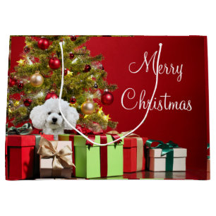 Sacola Para Presentes Grande Natal de Poodle Branco
