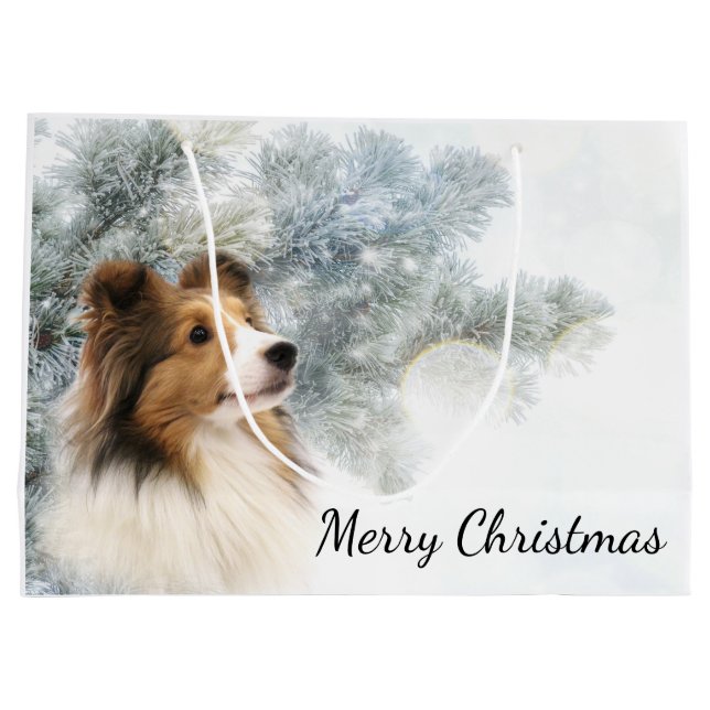 Sacola Para Presentes Grande Natal de Sheltie do Sable (Verso)