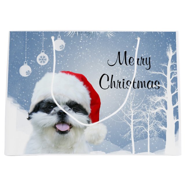 Sacola Para Presentes Grande Natal de Shih Tzu (Frente)