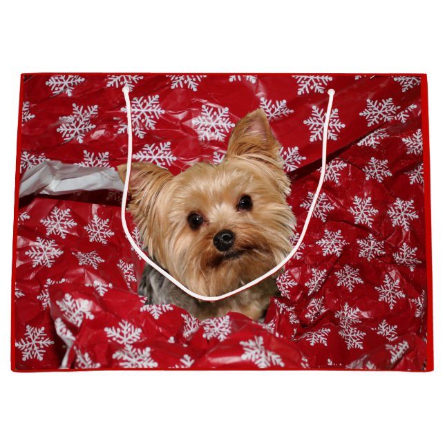 Sacola Para Presentes Grande Natal de Yorkie (Frente)