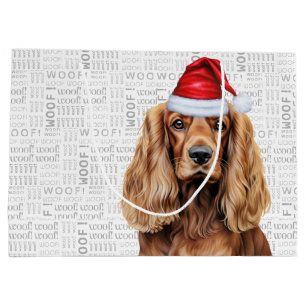 Sacola Para Presentes Grande Natal divertido Papai Noel Cão Cocker Spaniel Féri