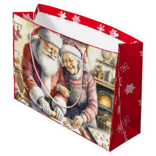 Sacola Para Presentes Grande Natal do Sr. e da Sra. Claus Baking Cookies