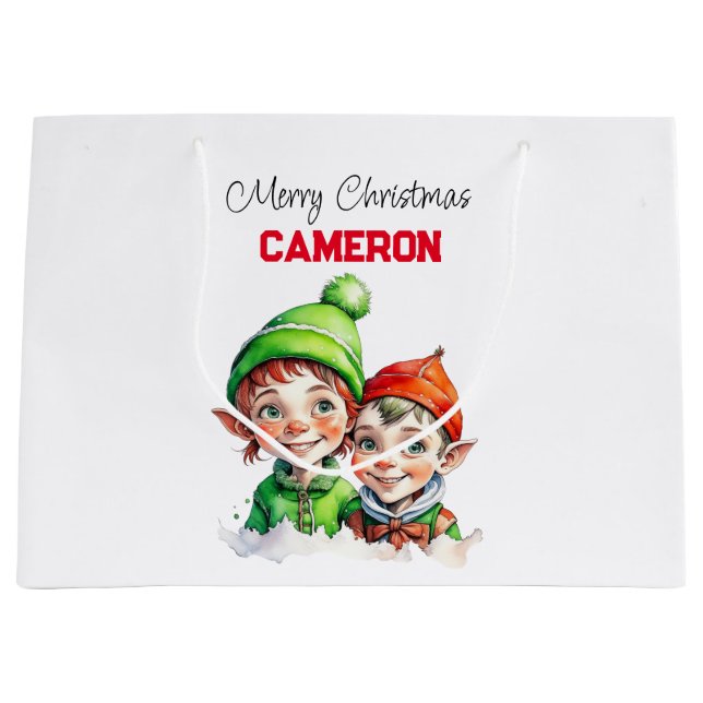 Sacola Para Presentes Grande Natal dos Elfos Personalizados (Frente)