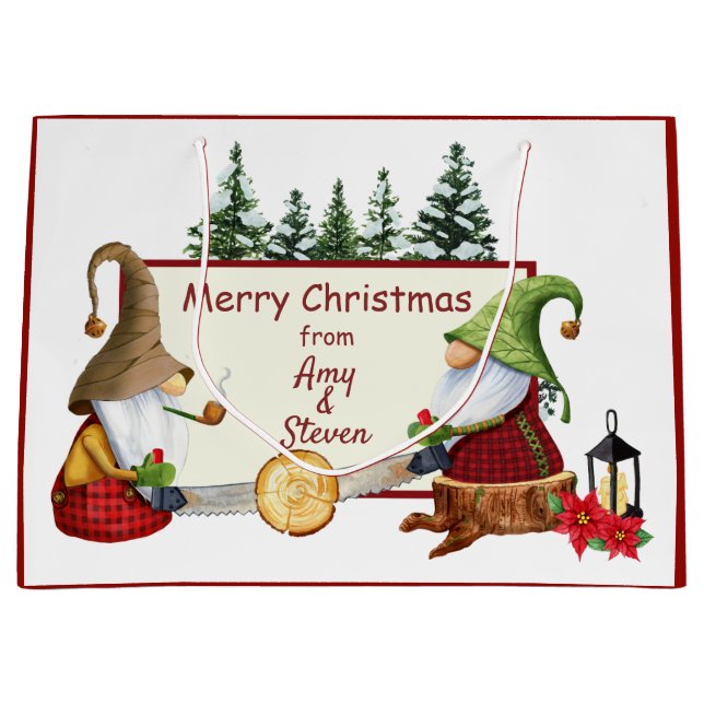 Sacola Para Presentes Grande Natal dos Gnomos de Lumberjack (Frente)