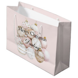 Sacola Para Presentes Grande Natal dos ornamentos cor-de-rosa embaçados