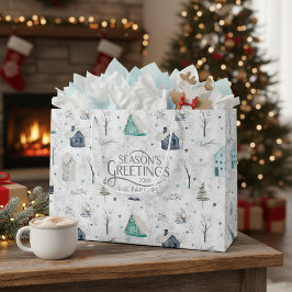 Sacola Para Presentes Grande Natal em Casa Aconchegante Teal ID985